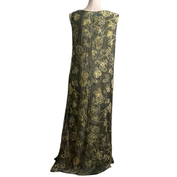 August Max Woman Sleevless Midi Dress 16W Green Sheer Floral Overlay Artsy Lagom - Picture 2 of 11